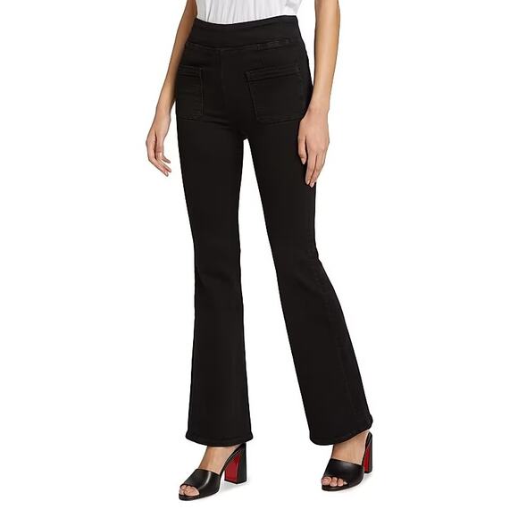 Frame Bardot Jetset Flare Pull-On Jeans Sheen Noir Dark Black Waist Size 30-34 2 - Picture 1 of 12